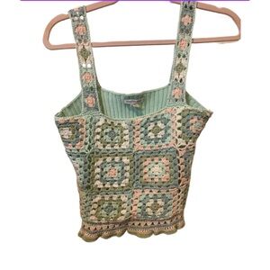 American Eagle Sz Med Crochet Patchwork Tank Top